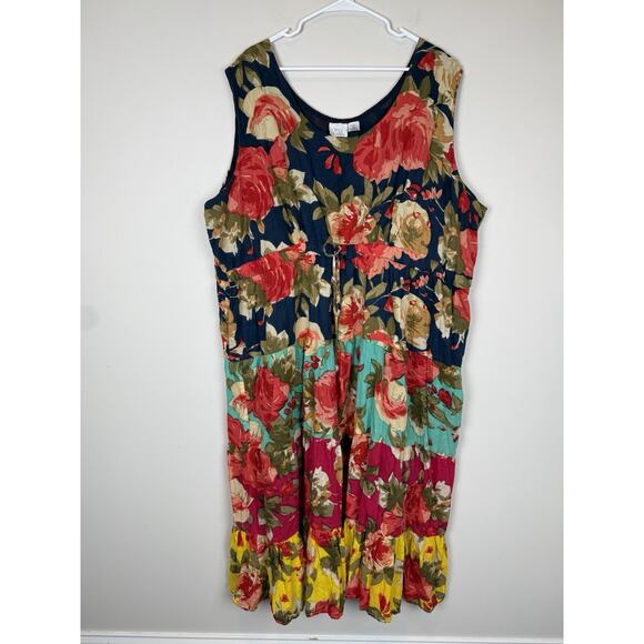 Unbranded Dresses & Skirts - Floral Tiered Cottagecore Maxi Dress Sleeveless Tie 100% Cotton Boho Sz 4X